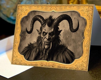 Krampus Victorian Cabinet Card, Gruss Vom Krampus, Set of Christmas Greeting Cards With White Envelopes, 5in x 7in