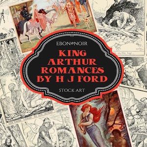 Arthur-romantische sprookjesillustraties door de bekende boekillustrator HJ Ford, 50 jpg's, digitale download
