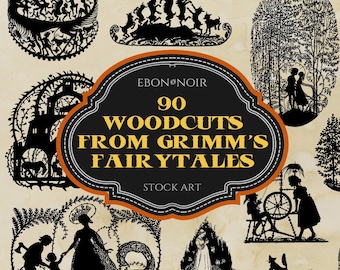 90 Vector (EPS) Grimm&#39;s Fairytale Woodcuts, D. Polster, 1911