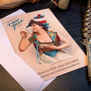 Debutante victoriana, los datos son opcionales, tarjetas divertidas de Año Nuevo planas de 5 x 7 pulgadas con sobres blancos
