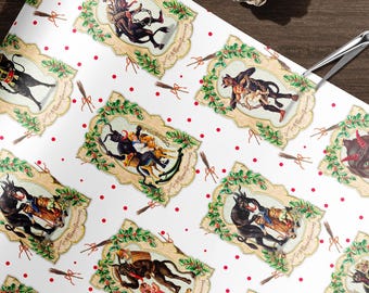 Krampus Portrait (White), Luxurious Heavyweight Premium Gift Wrap Paper for the Holidays, Excellent for Decoupage, Crafts and Collage