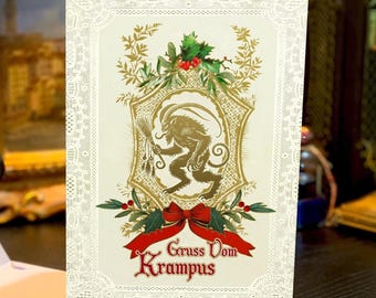 Laced with Mischief, Gruss Vom Krampus Christmas Cards With White Envelopes, 5in x 7in