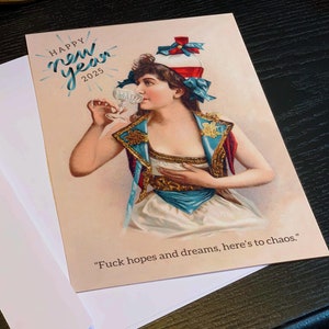 Débutante victorienne, F*ck Hopes and Dreams, Cartes de vœux plates du Nouvel An 5 x 7 po avec enveloppes blanches