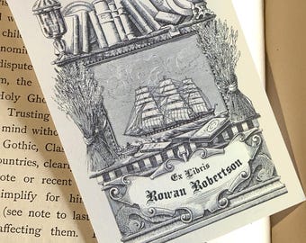 Ex libris navales personalizados para la repisa de la chimenea, elaborados en papel engomado tradicional, 7,6 cm x 10,1 cm, juego de 30