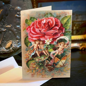 Victorian Summer Fairies with Butterflies, Set of Greeting Cards/Notecards, With White Envelopes, 5in x 7in