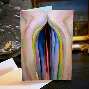 Líneas grises con negro, azul y amarillo de Georgia O'Keeffe, juego de tarjetas de felicitación con motivos florales para uso diario con sobres blancos, 5 x 7 pulgadas