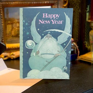 Happy New Year Angel, Father Time, kerstkaarten met witte enveloppen, 5 x 7 inch