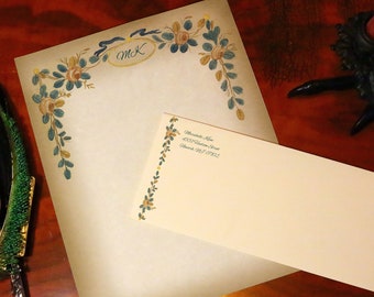 beautiful paper for writing Rose Garland, Luxurious Handcrafted Stationery Set for Letter Writing, Personalized, 12 Sheets/10 Envelopes