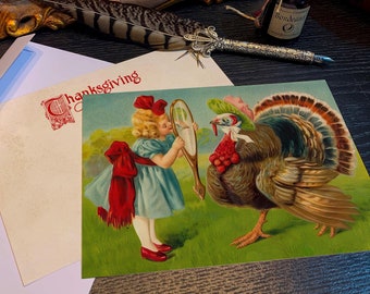 Reflexión sobre el pavo, saludos de Acción de Gracias, juego de tarjetas planas de doble cara, con sobres blancos, 5 x 7 pulgadas