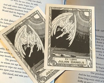 Hermes, Personalized Gothic Ex-Libris Bookplates, Crafted on Traditional Gummed Paper, 3in x 4in, Set of 30