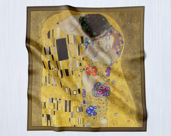 The Kiss by Gustav Klimt, Luxurious Square Scarf, Wrap, Boho Shawl, Made to Order, Handmade and Cruelty-Free