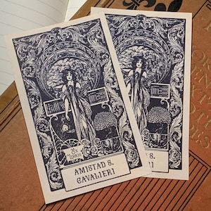 Literature Muse, Art Deco Personalized Ex-Libris Bookplates, Crafted on Traditional Gummed Paper, 2.5in x 4in, Set of 30