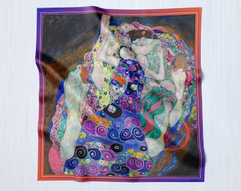 The Maiden by Gustav Klimt, Luxurious Square Scarf/Wrap/Boho Shawl, Made to Order, Handmade and Cruelty-Free