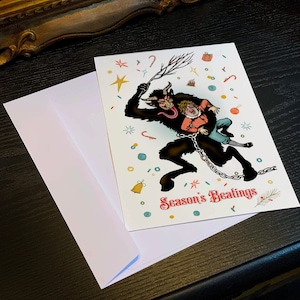 Merry Mischief, Season's Beatings, set di cartoline natalizie Krampus piatte fronte-retro con buste bianche, 5 pollici x 7 pollici