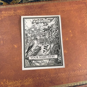 Regal Hawk, Personalized, Ex-Libris Bookplates, Crafted on Traditional Gummed Paper, 3in x 4in, Set of 30