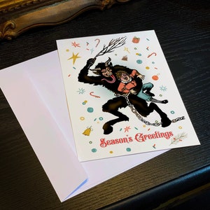 Buon maledetto, auguri di buone feste, set di cartoline natalizie Krampus piatte fronte-retro con buste bianche, 5 pollici x 7 pollici