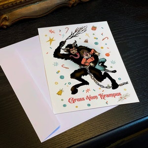 Joyeux espièglerie, Gruss Vom Krampus, jeu de cartes de Noël plates recto-verso Krampus avec enveloppes blanches, 5 po x 7 po