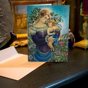 Madonna en kind van Pamela Bianco, set kerst- of alledaagse wenskaarten met witte enveloppen, 5 x 7 inch