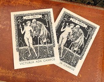 Beauty and Death, Personalized Ex-Libris Bookplates, Crafted on Traditional Gummed Paper, 3in x 4in, Set of 30