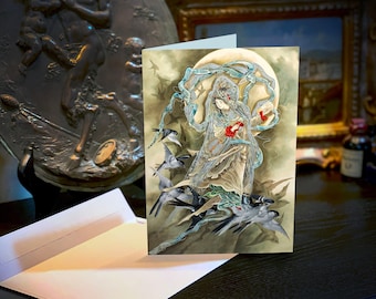 Mulher com pássaros de Toshio Aoki, conjunto de cartões comemorativos/blocos, com envelopes brancos, 5 pol. x 7 pol.