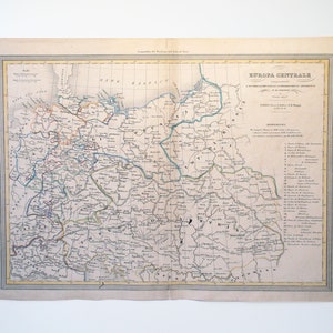 Europa Centrale, Central Europe Vintage Map, Italian Language, 1859