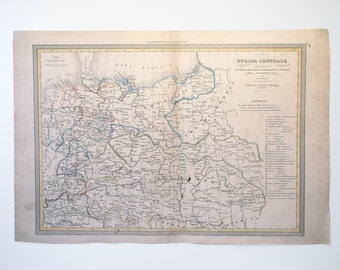 Europa Centrale, Central Europe Vintage Map, Italian Language, 1859