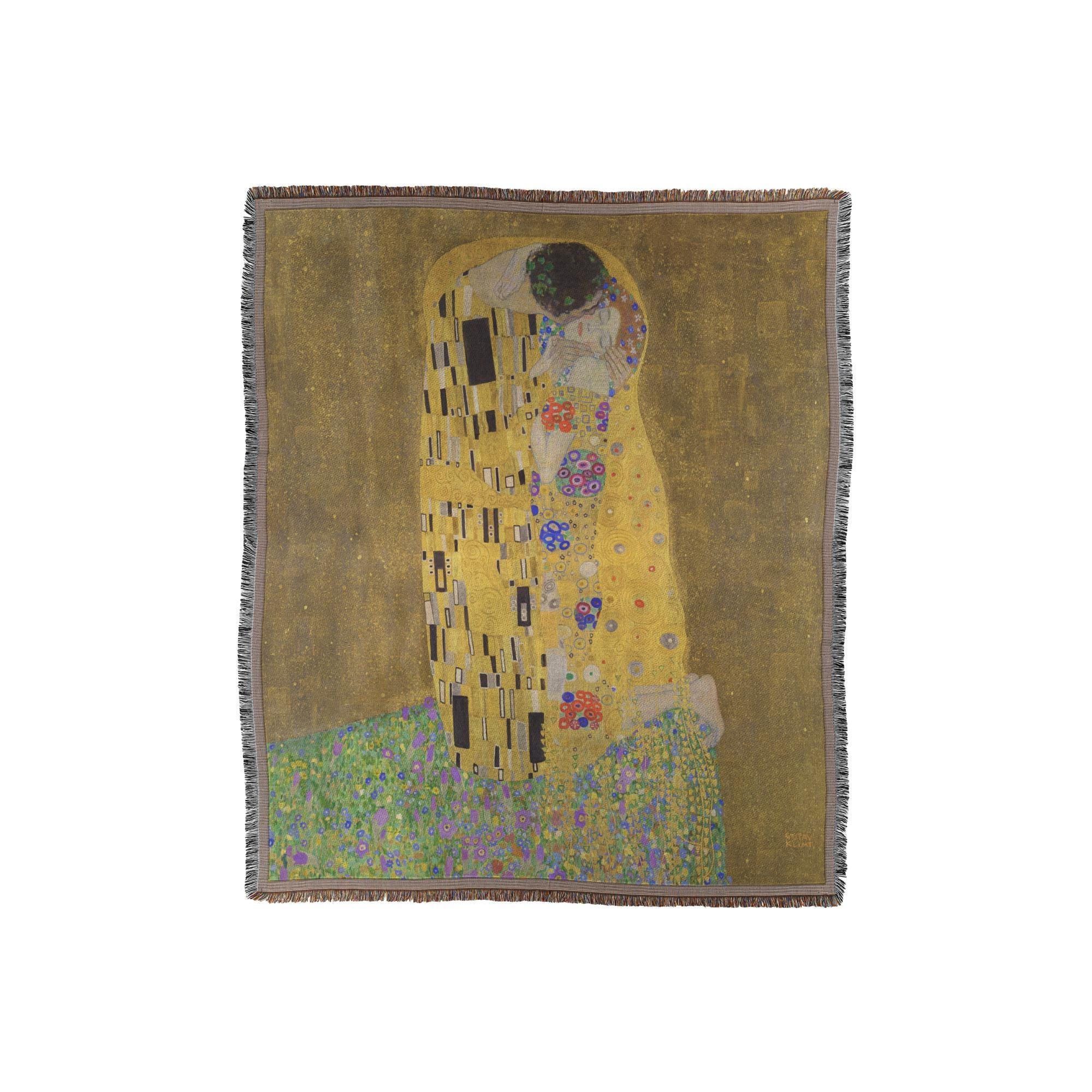 グスタフ・クリムト作「接吻」、織りブランケット、壁掛けタペストリー