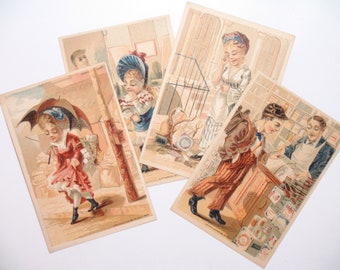 Lot of 4 Original Victorian Postcards by R. Hoyt, 1862, In Excellent Condition