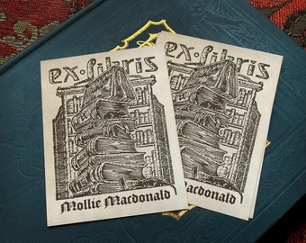 Wizard's Library, Personalized Ex-Libris Bookplates, Crafted on Traditional Gummed Paper, 3in x 4in, Set of 30