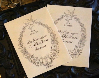 Love Doves, Personalized Ex-Libris Bookplates, Crafted on Traditional Gummed Paper, 3in x 4in, Set of 30