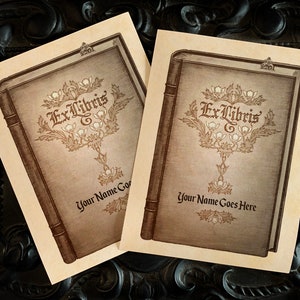 Ornate Book, Personalized Ex-Libris Bookplates, Crafted on Traditional Gummed Paper, 3in x 4in, Set of 30