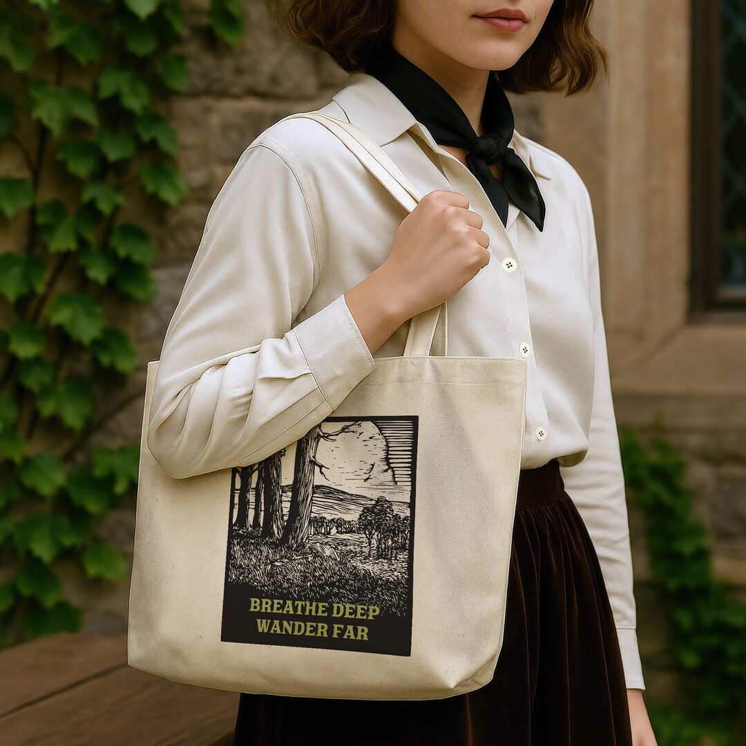 Breathe Deep Wander Far, Gusseted Natural Cotton Sustainable Tote Bag ...
