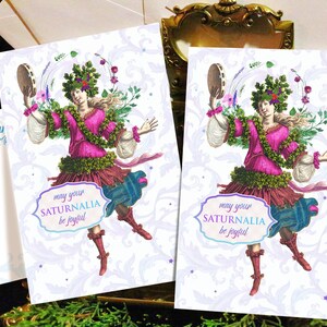 Postales y tarjetas de felicitación paganas de Saturnalia Revelers, diseño exclusivo, 4 diseños, 12 tarjetas