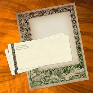 Satyr and Nymph, Luxurious Handcrafted Stationery Set for Letter Writing, Personalized, 12 Sheets/10 Envelopes, Available in Three Colors
