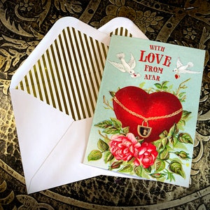 Victorian Valentine's Day Greeting Card, Love From Afar, for Friends and Family, with Elegant Gold Foil Envelope image 1