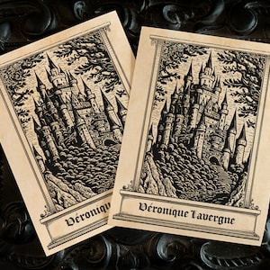 Fantasy Castle, Personalized Ex-Libris Bookplates, Crafted on Traditional Gummed Paper, 3in x 4in, Set of 30 image 1