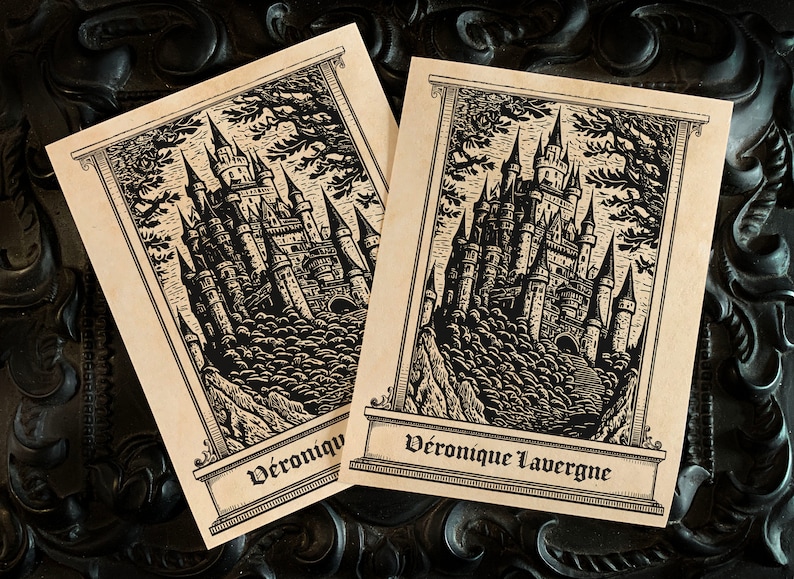Fantasy Castle, Personalized Ex-Libris Bookplates, Crafted on Traditional Gummed Paper, 3in x 4in, Set of 30 image 1