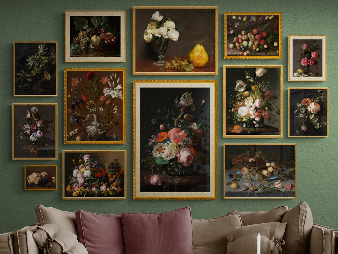 Moody Florals, Gallery Wall Art Set, Dark Academia Room Decor