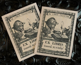 In Libris Felicitas, Personalized Ex-Libris Bookplates, Crafted on Traditional Gummed Paper, 3in x 4in, Set of 30