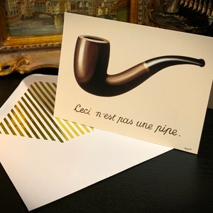 Ceci N'est Pas Une Pipe by Rene Magritte, Surrealist Greeting Card with Elegant Striped Gold Foil Envelope, 1 Card/Envelope image 3