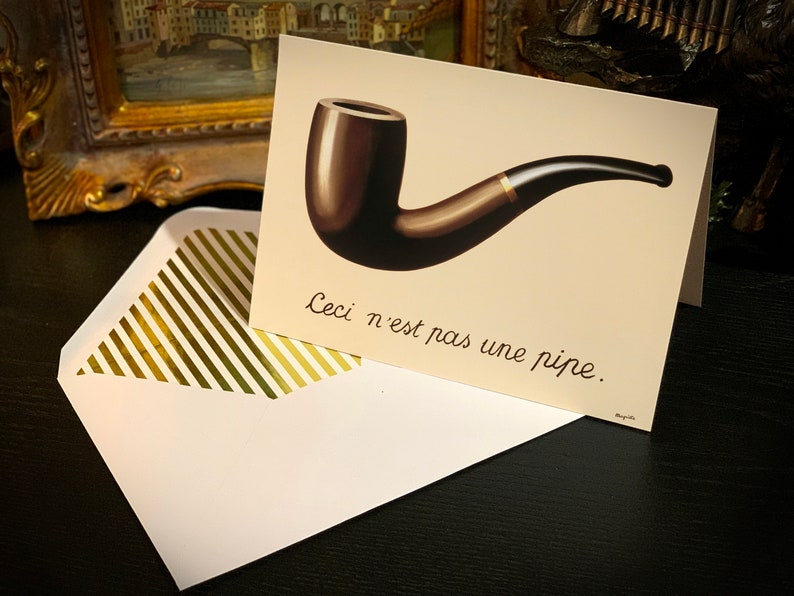 Ceci N'est Pas Une Pipe by Rene Magritte, Surrealist Greeting Card with Elegant Striped Gold Foil Envelope, 1 Card/Envelope image 3