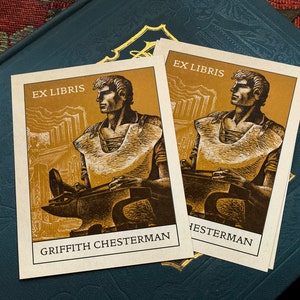 Modern Hephaestus, Personalized Ex-Libris Bookplates, Crafted on Traditional Gummed Paper, 3in x 4in, Set of 30