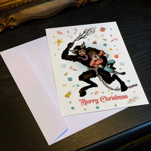 Buon maledetto, buon Natale, set di cartoline natalizie Krampus piatte fronte-retro con buste bianche, 5 pollici x 7 pollici