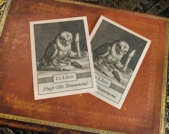 Wise Owl, Personalized Ex Libris Bookplates, Crafted on Traditional Gummed Paper, 3in x 4in, Set of 30