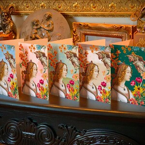 Primavera, Fine Art Greeting Cards with Elegant Striped Gold Foil Envelopes, 5 Cards/5 Envelopes