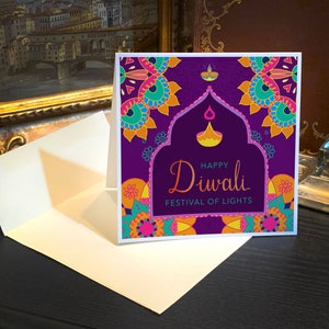 Diwali, Festival of Lights, 5.25in Square Greeting Cards, With Beige Envelopes, 3 Designs