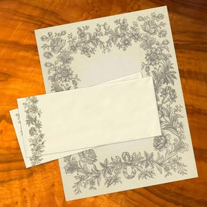 Lujoso juego de papelería artesanal con motivos florales vintage para escribir cartas, personalizado, 12 hojas/10 sobres