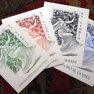Dancing Bacchante, Personalized Ex-Libris Bookplates, Crafted on Traditional Gummed Paper, 3in x 4in, Set of 30