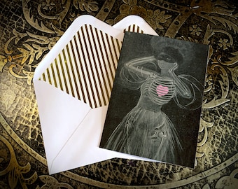 Love You To Death, Gothic Heart, Victorian Valentine&#39;s Day Greeting Card, with Elegant Gold Foil Envelope