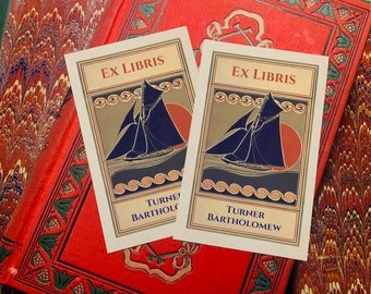 Sailing Odyssey, Nautical Personalized Ex-Libris Bookplates, Crafted on Traditional Gummed Paper, 2.5in x 4in, Set of 30